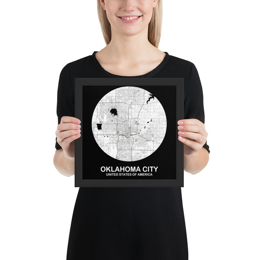 Oklahoma City Circular White Framed Map