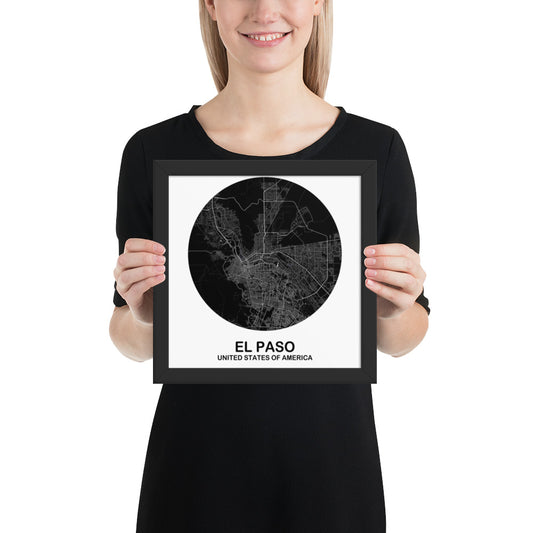 El Paso Circular Black Framed Map