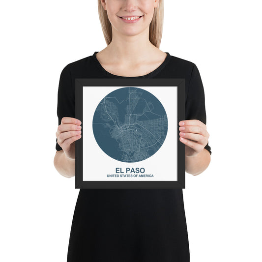 El Paso Circular Blue Framed Map