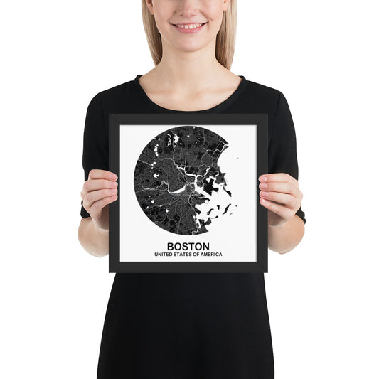 Boston Circular Black Framed Map