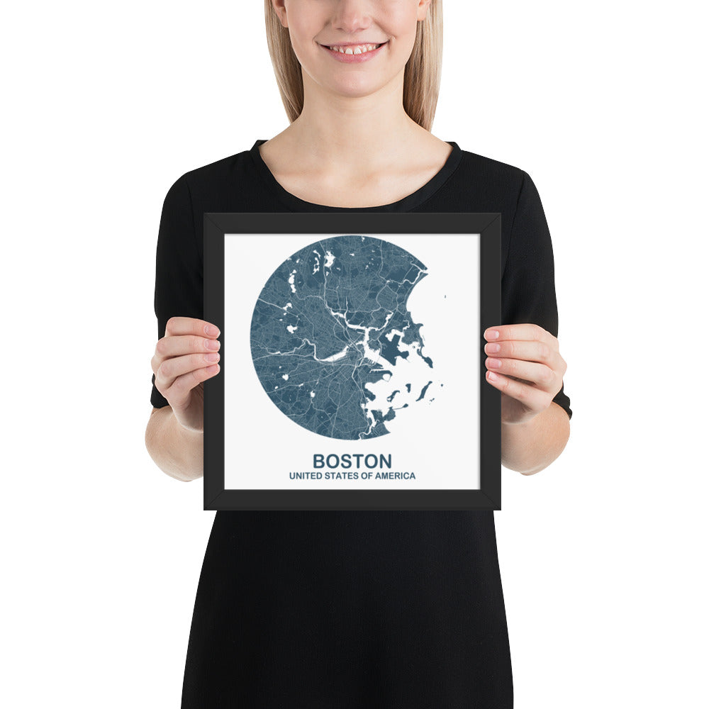 Boston Circular Blue Framed Map