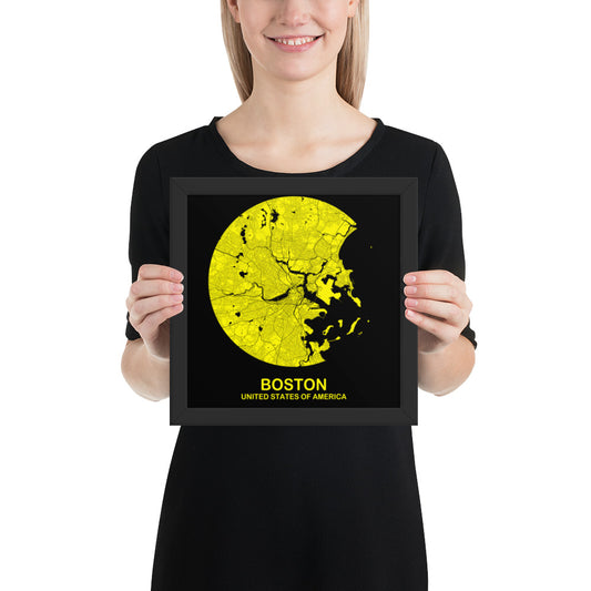 Boston Circular Yellow Framed Map