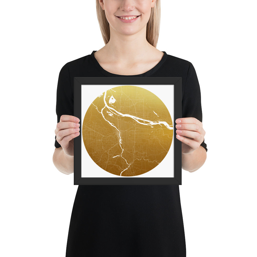 Portland Gold on White Framed Map