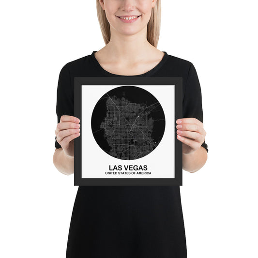 Las Vegas Circular Black Framed Map