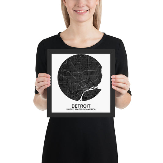 Detroit Circular Black Framed Map