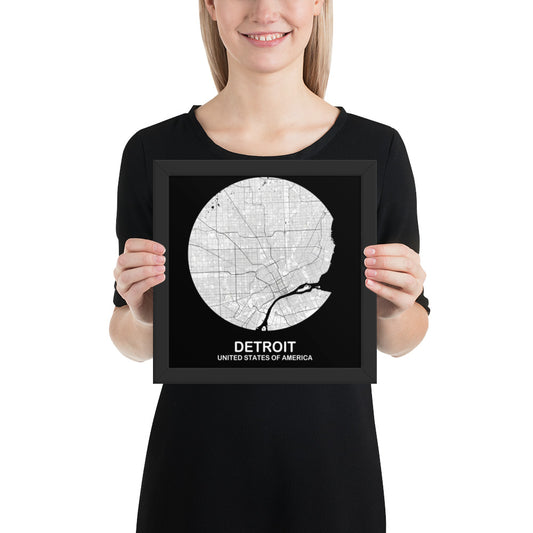 Detroit Circular White Framed Map