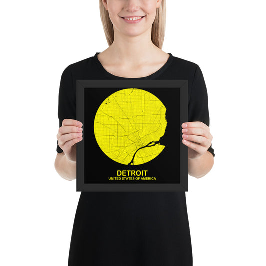 Detroit Circular Yellow Framed Map