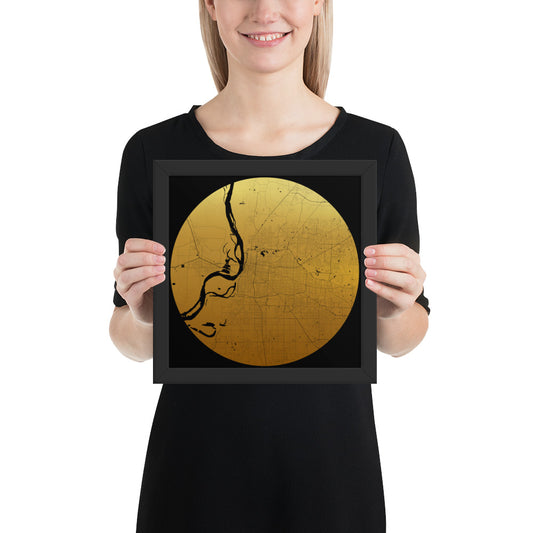 Memphis Gold on Black Framed Map