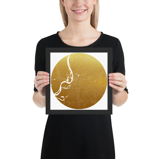 Memphis Gold on White Framed Map