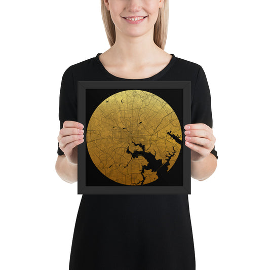 Baltimore Gold on Black Framed Map