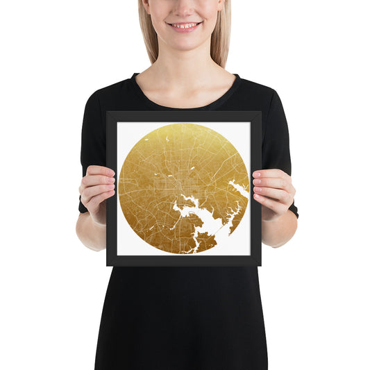 Baltimore Gold on White Framed Map