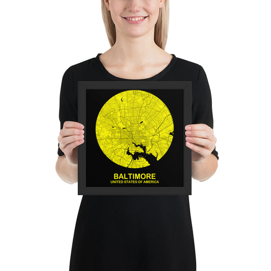 Baltimore Circular Yellow Framed Map