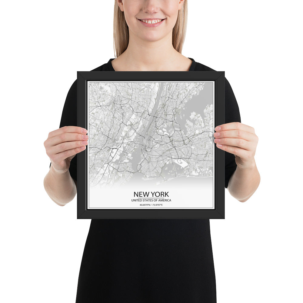 New York White Framed Map