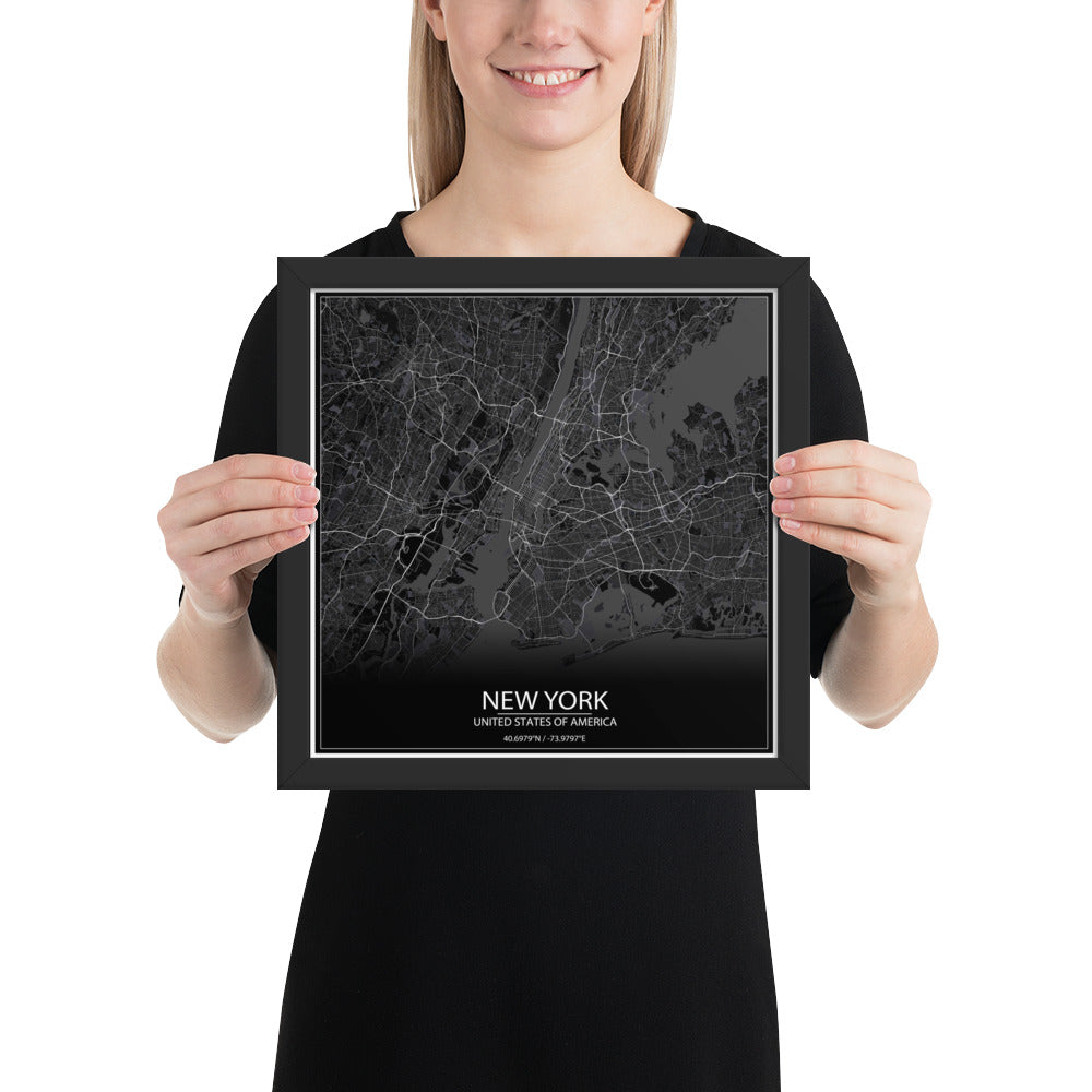 New York Black Framed Map