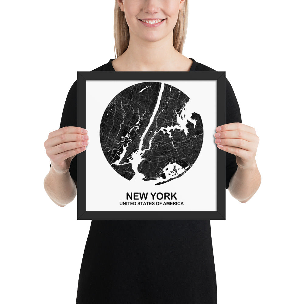 New York Circular Black Framed Map