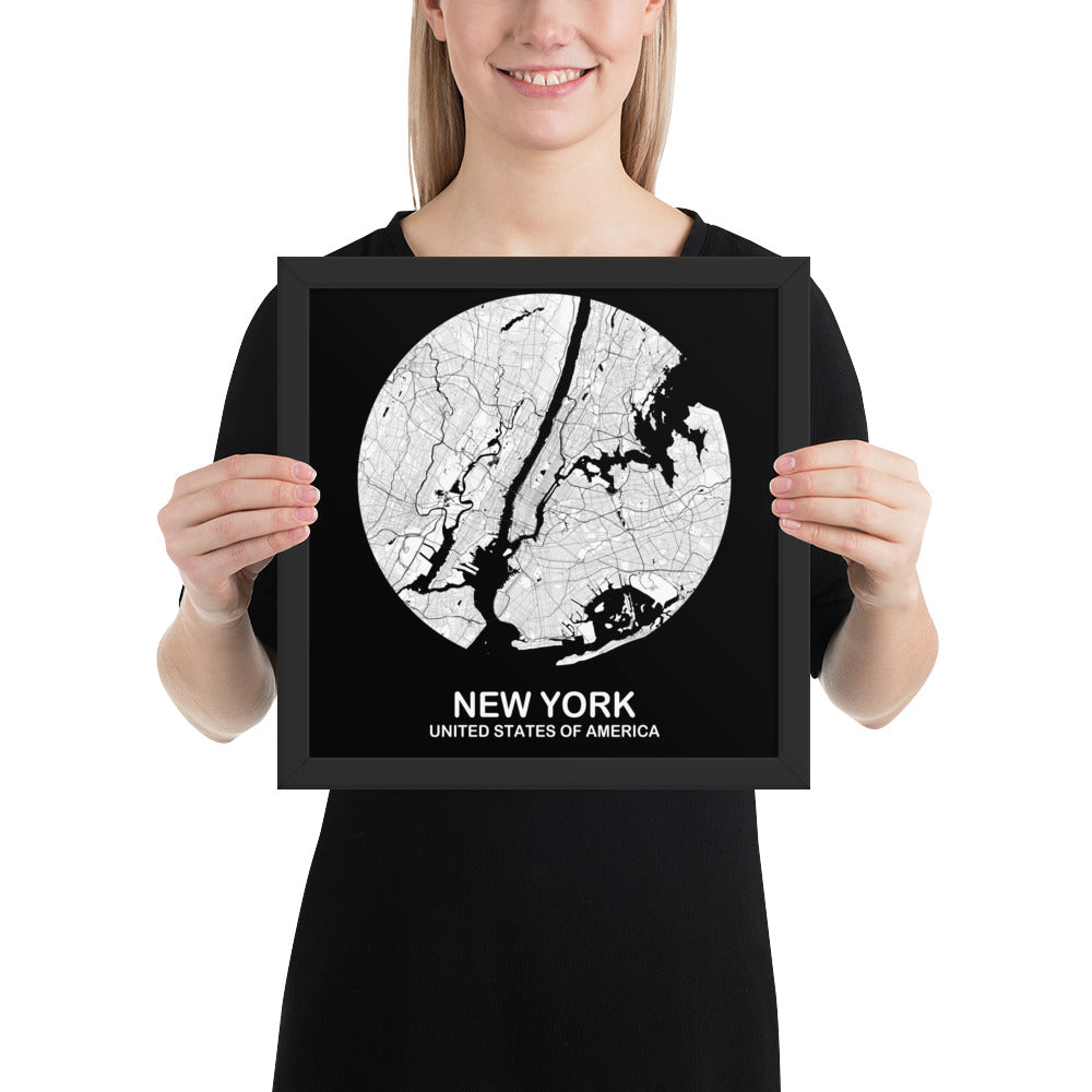 New York Circular White Framed Map