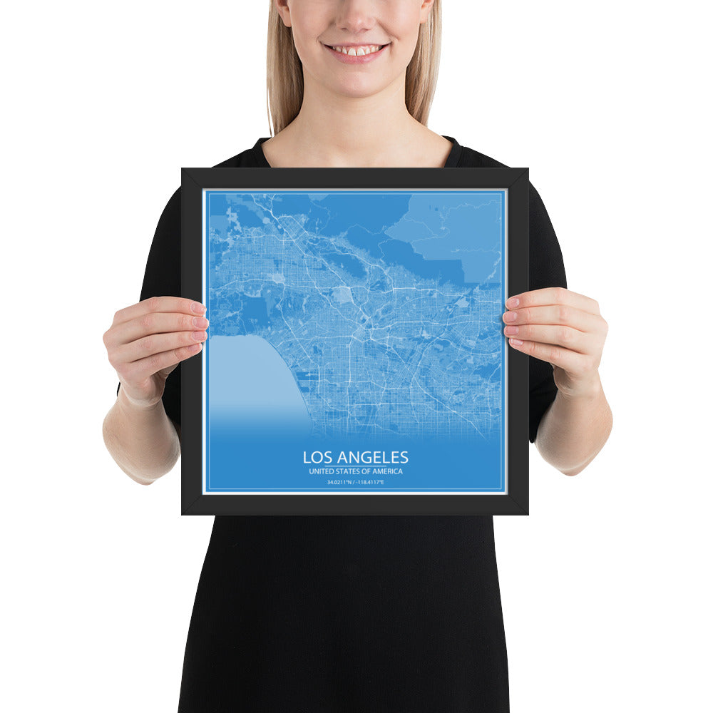 Los Angeles Blue and White Framed Map