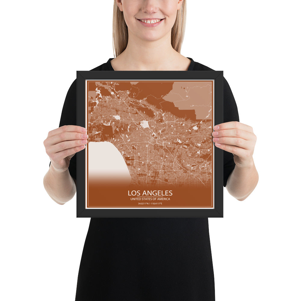 Los Angeles Brown and White Framed Map