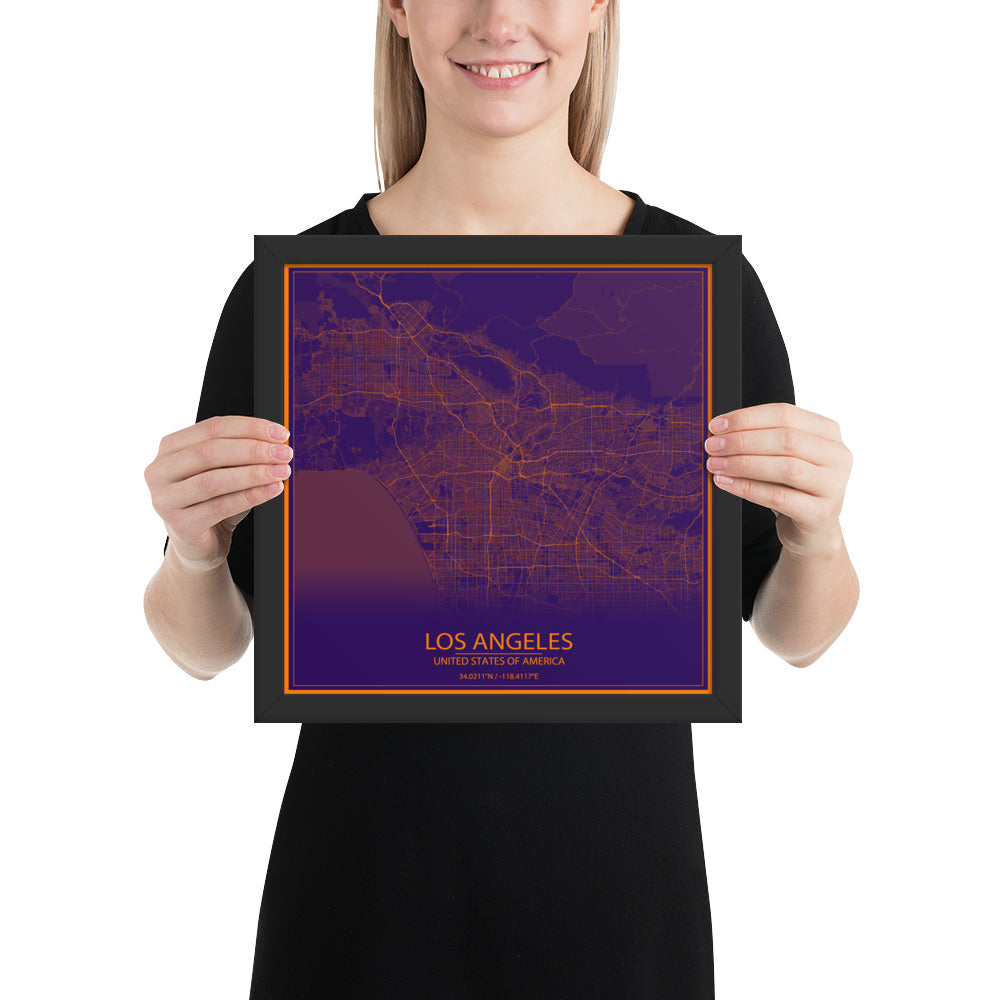 Los Angeles Purple and Orange Framed Map