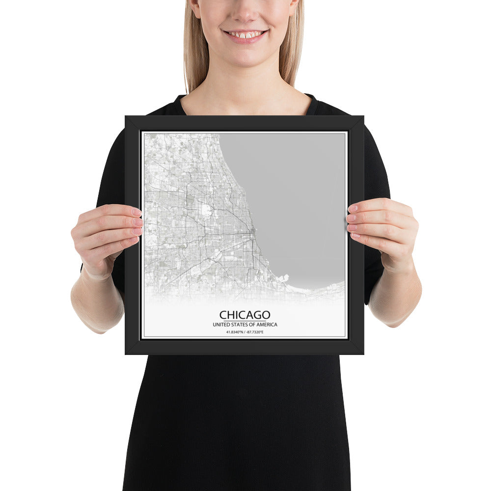 Chicago White Framed Map