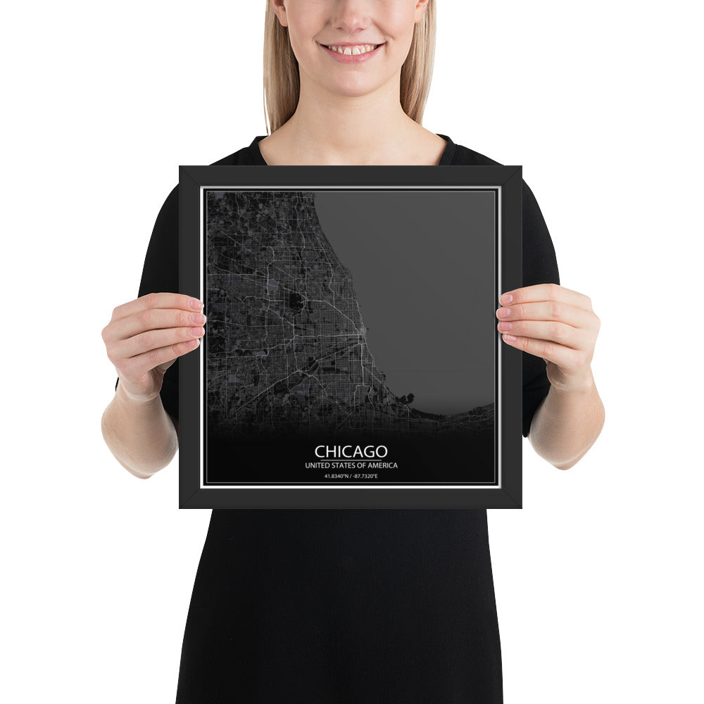 Chicago Black Framed Map