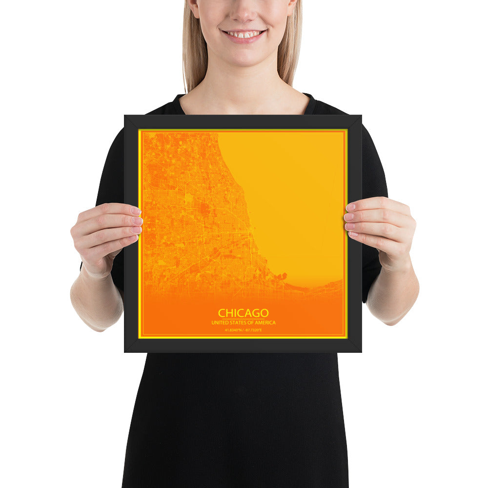 Chicago Orange and Yellow Framed Map