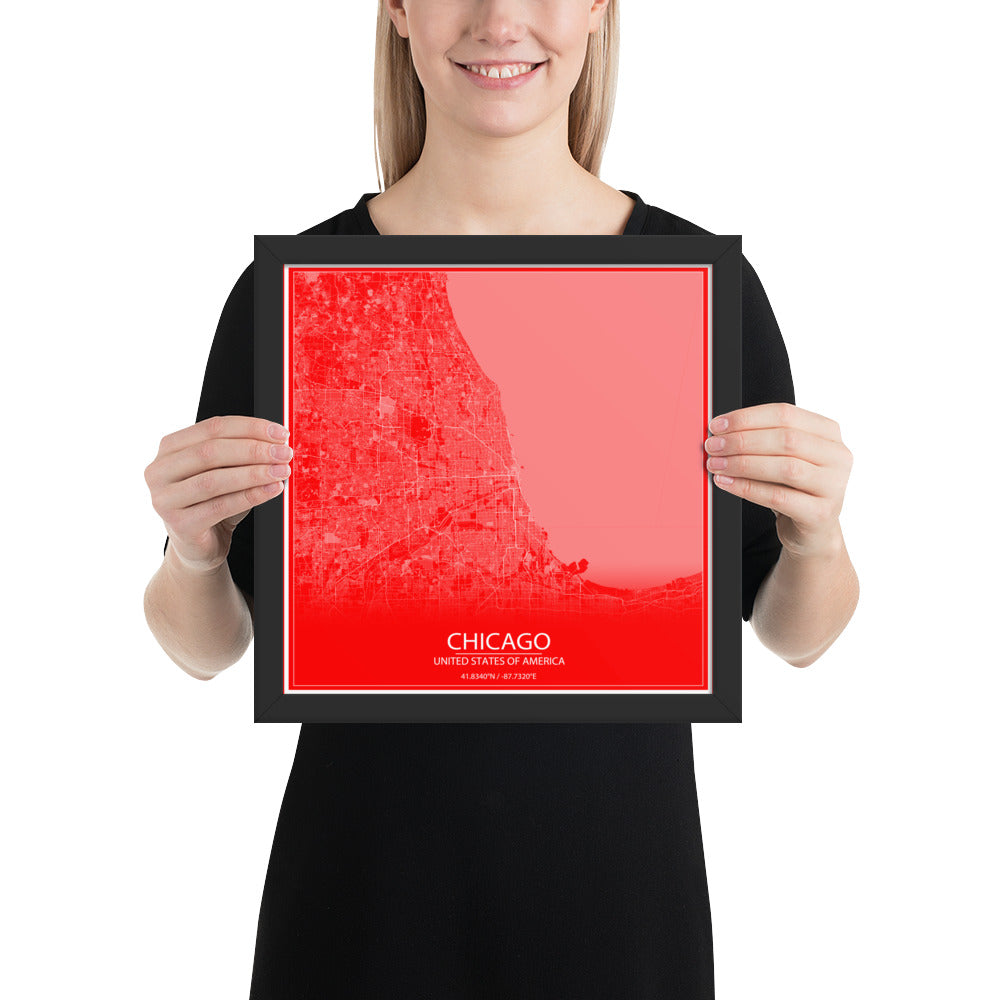 Chicago Red and White Framed Map