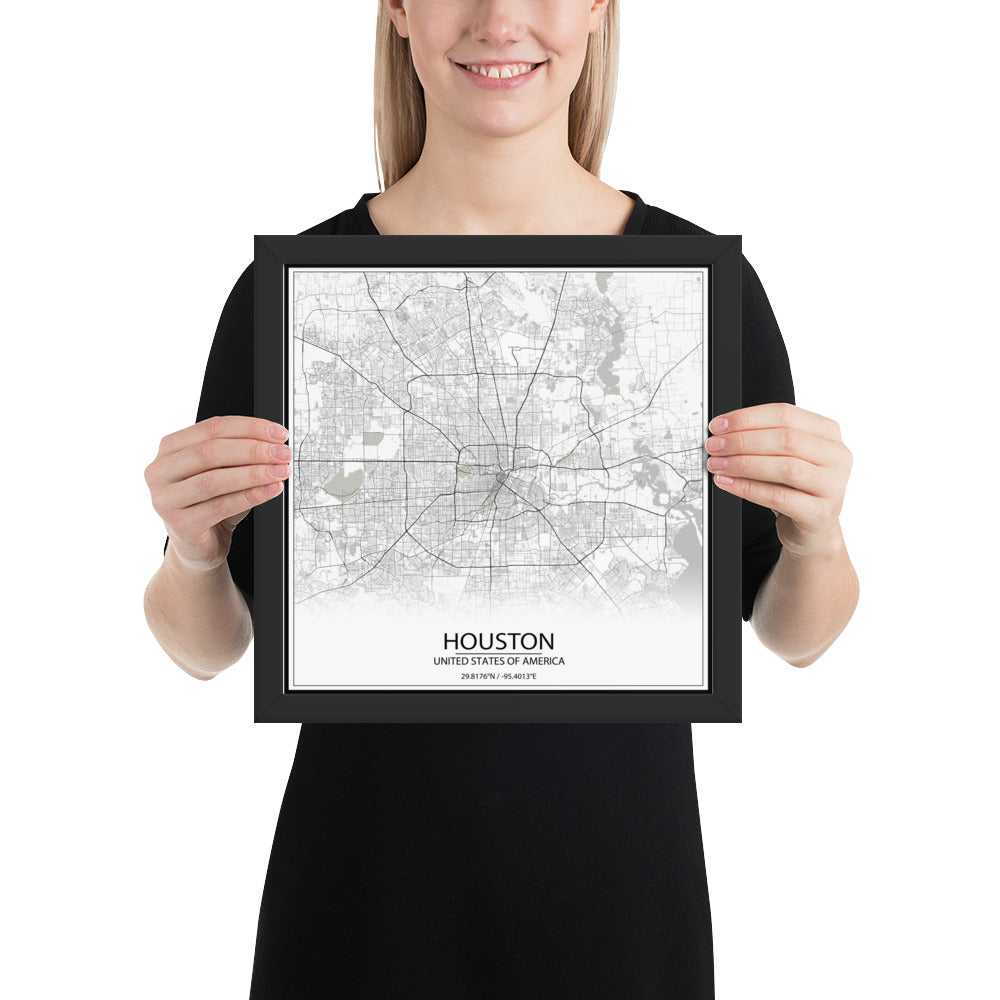 Houston White Framed Map