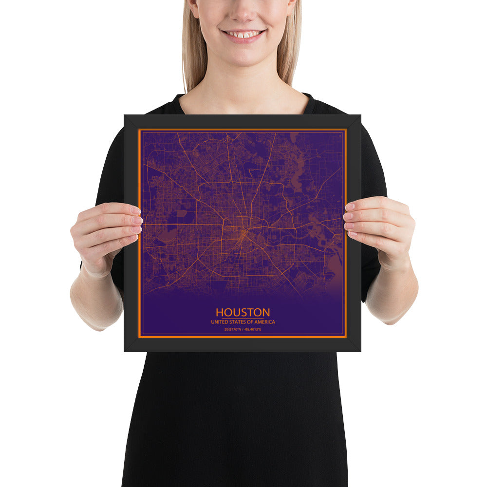 Houston Purple and Orange Framed Map