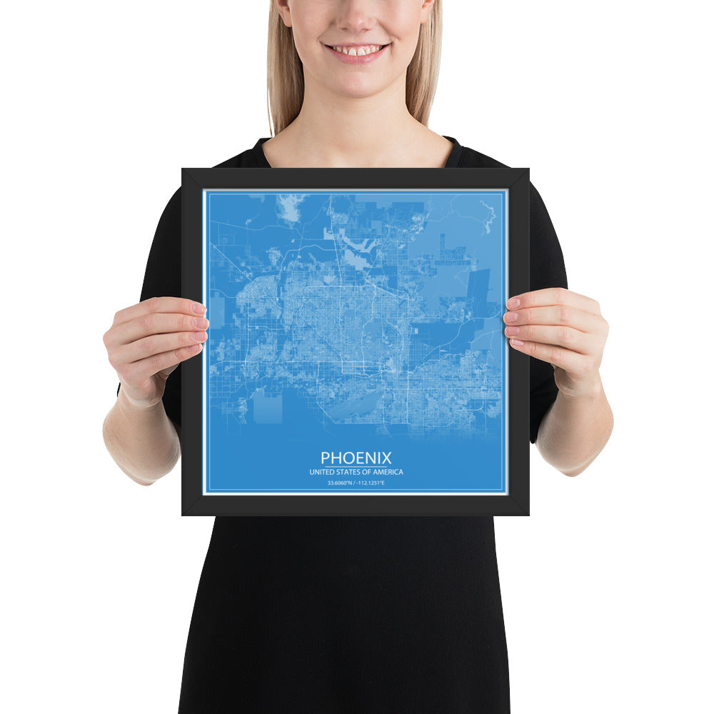 Phoenix Blue and White Framed Map