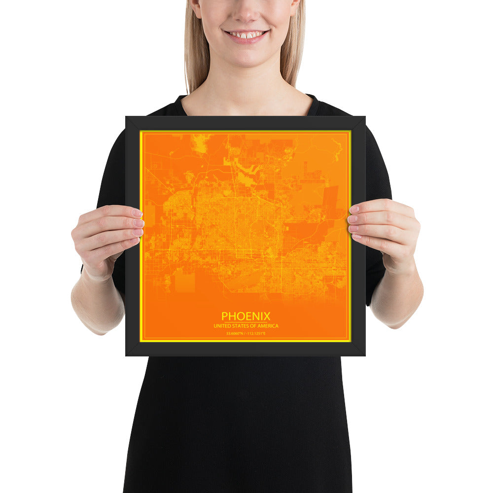 Phoenix Orange and Yellow Framed Map