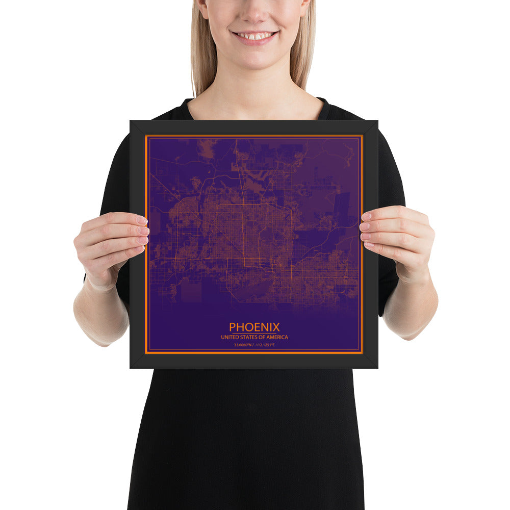 Phoenix Purple and Orange Framed Map