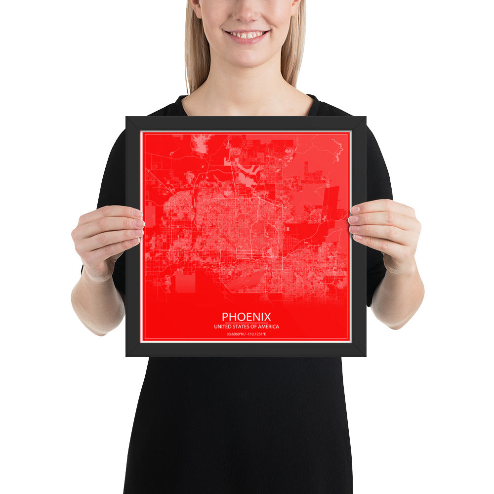 Phoenix Red and White Framed Map