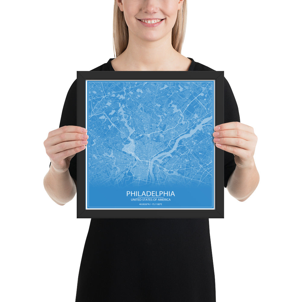 Philadelphia Blue and White Framed Map