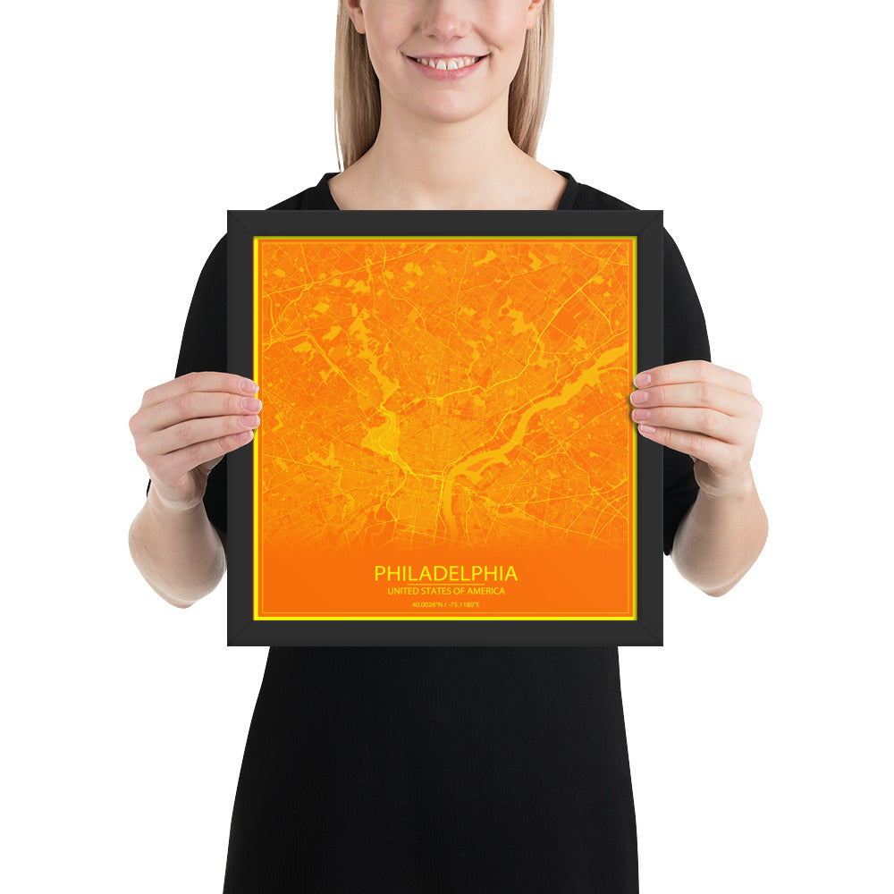 Philadelphia Orange and Yellow Framed Map