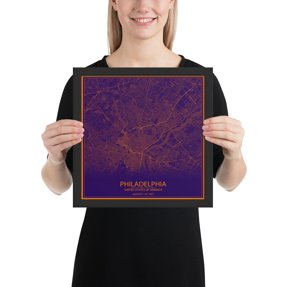 Philadelphia Purple and Orange Framed Map