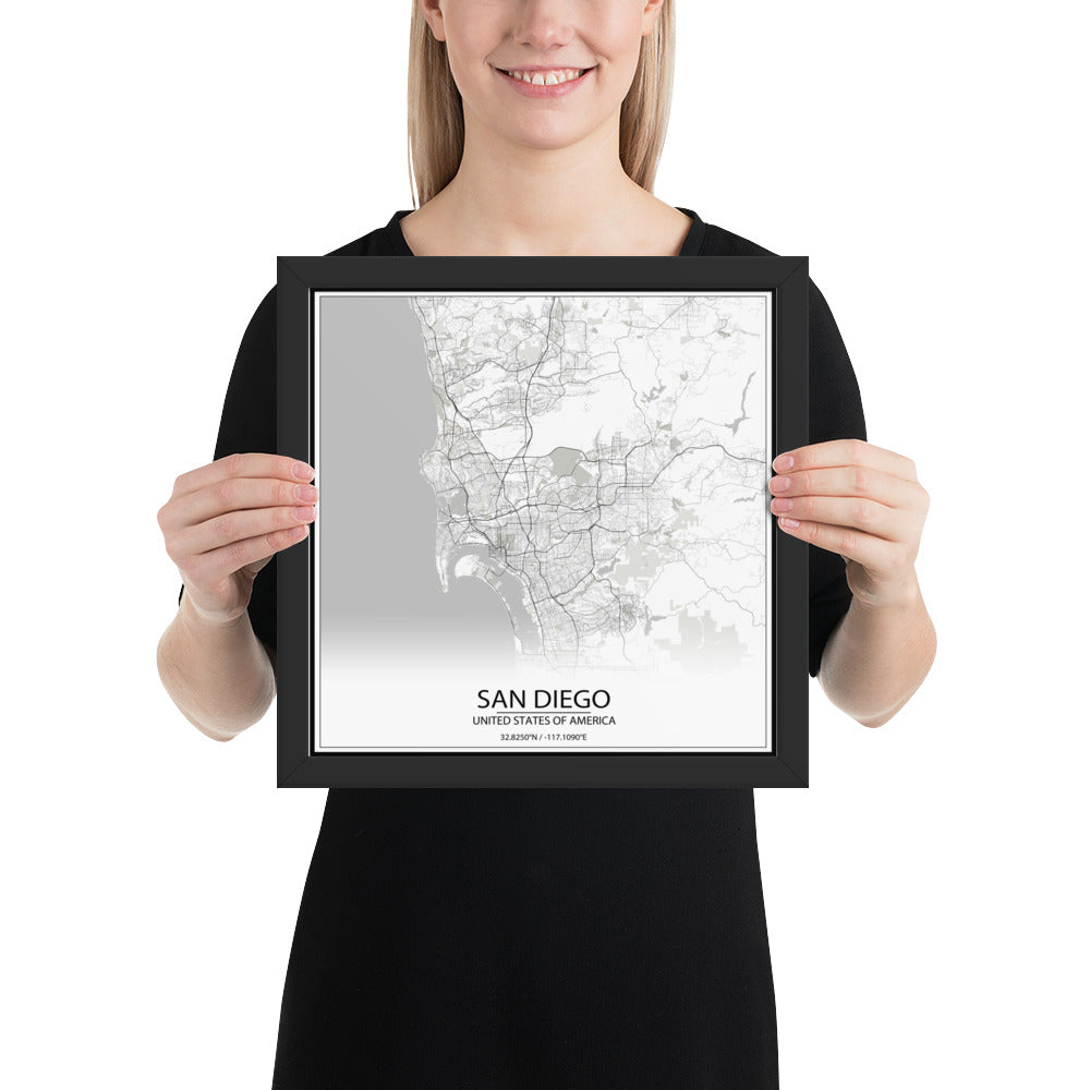 San Diego White Framed Map