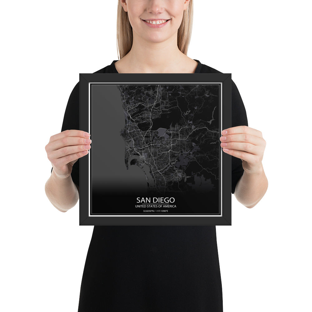 San Diego Black Framed Map