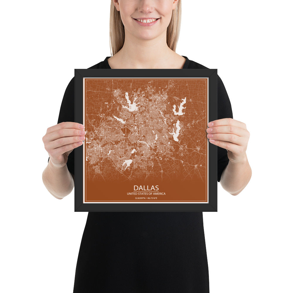 Dallas Brown and White Framed Map