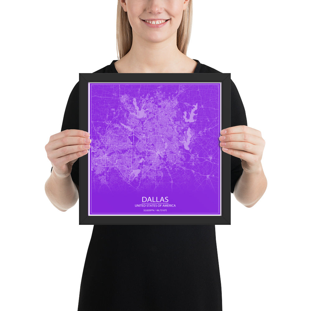 Dallas Purple and White Framed Map