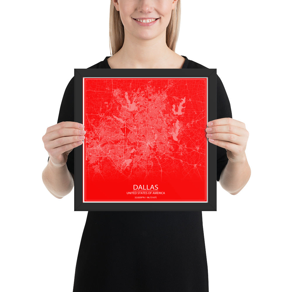 Dallas Red and White Framed Map