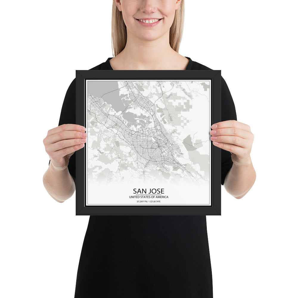 San Jose White Framed Map