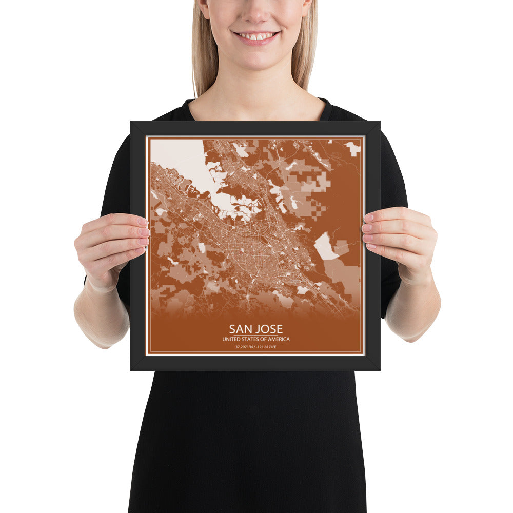 San Jose Brown and White Framed Map