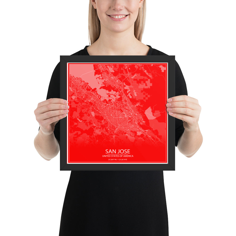 San Jose Red and White Framed Map