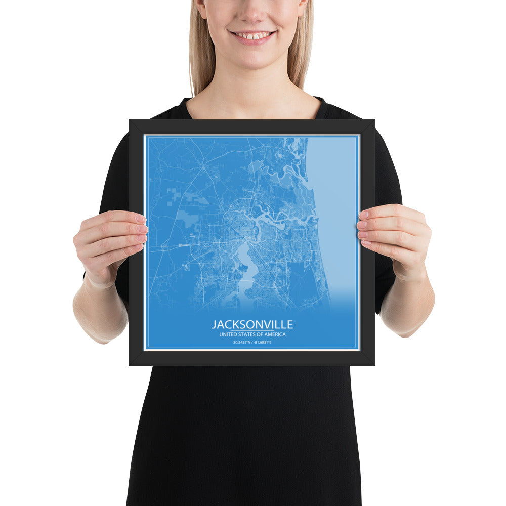 Jacksonville Blue and White Framed Map