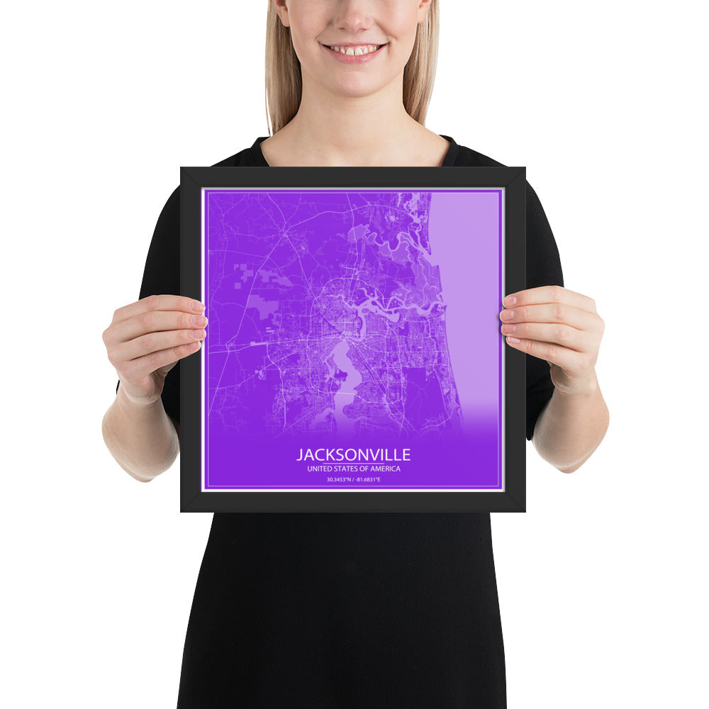 Jacksonville Purple and White Framed Map