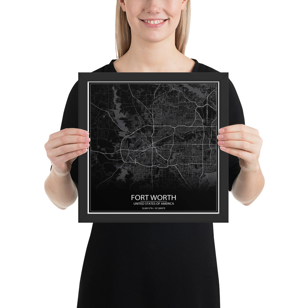 Fort Worth Black Framed Map