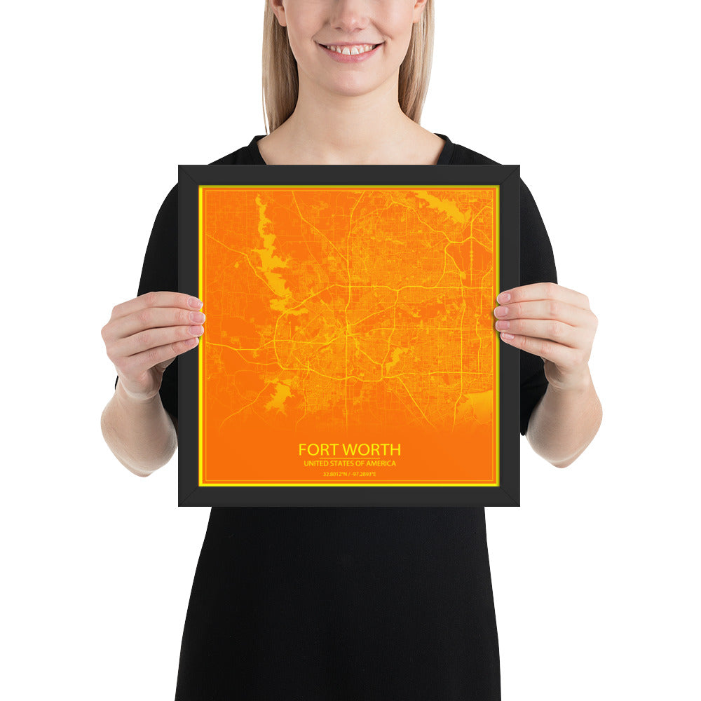 Fort Worth Orange and Yellow Framed Map