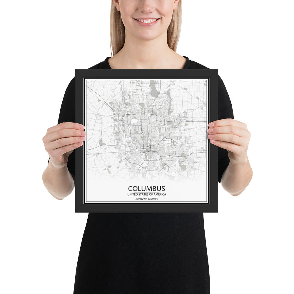 Columbus White Framed Map