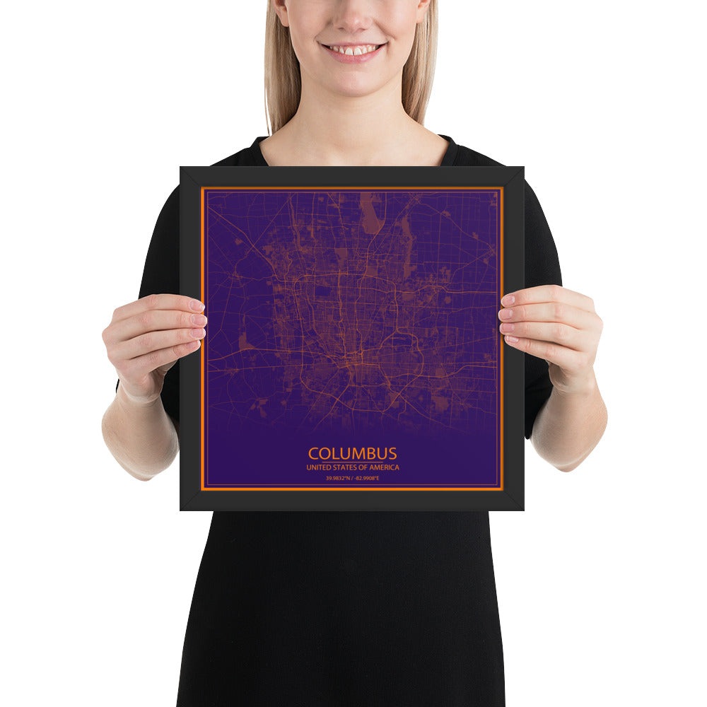 Columbus Purple and Orange Framed Map